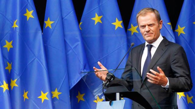 Donald Tusk, presidente del Consejo europeo, en una comparecencia ante los medios / CG