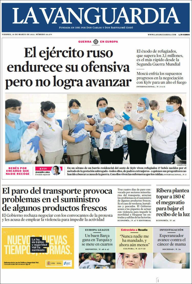 Portada de 'La Vanguardia' del 18 de marzo de 2022 / KIOSKO.NET