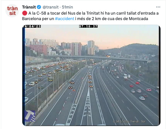 Tweet del Servei Català de Trànsit (SCT)