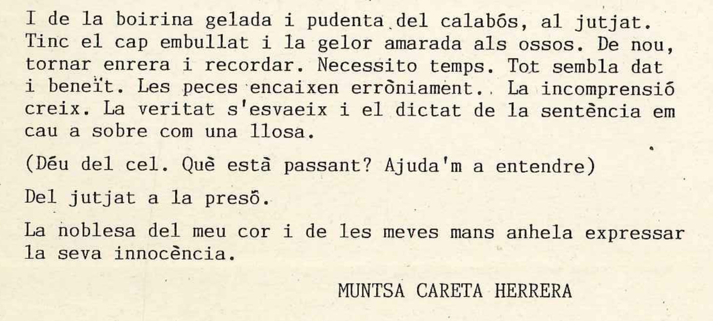 Fragmento de una de las cartas escritas por Montserrat Careta / CEDIDA