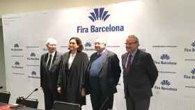 Ada Colau junto a Miquel Valls, Constantí Serrallonga y Josep Lluís Bonet en la presentación de resultado de la Fira de Barcelona / CG