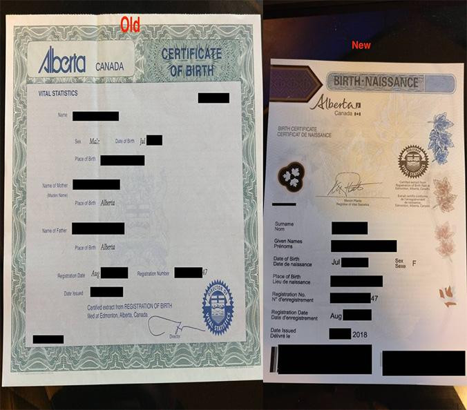 Imagen del certificado de nacimiento antiguo y nuevo de David / REDDIT