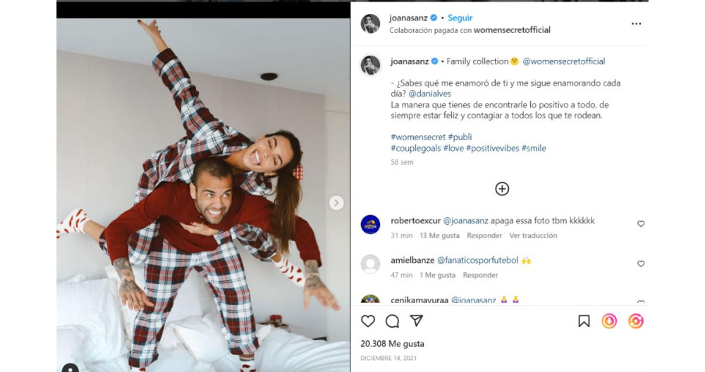 Última publicación de Joana Sanz con Dani Alves en su Instagram / @joanasanz