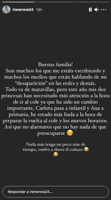 Historia de Irene Rosales en Instagram / @irenerova24