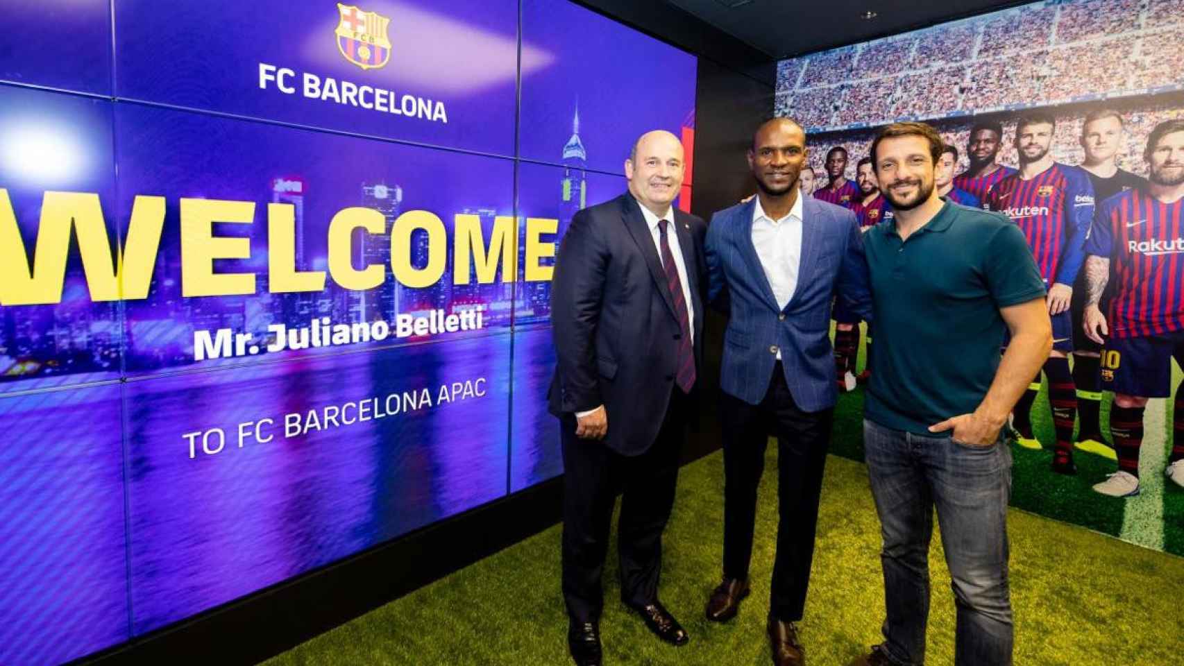 Òscar Grau, Eric Abidal y Belletti en la gira americana / EFE