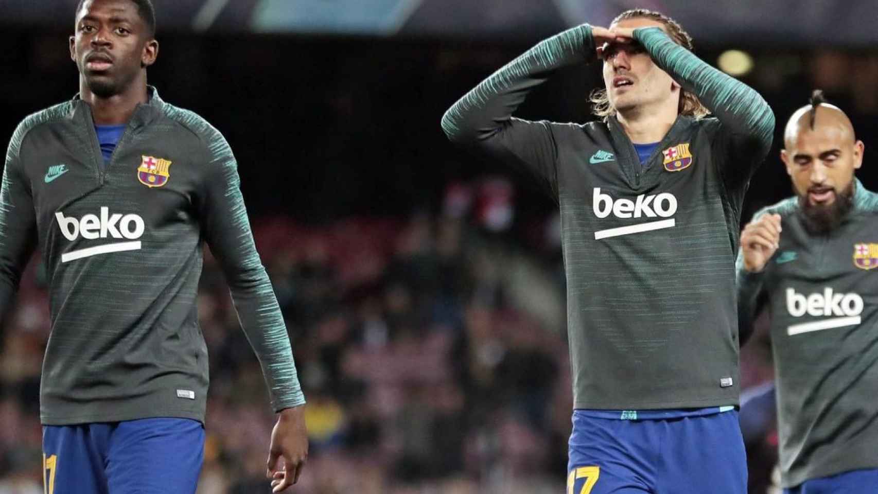 Dembelé y Griezmann, antes del Barça - Slavia de Praga del pasado martes / FC Barcelona