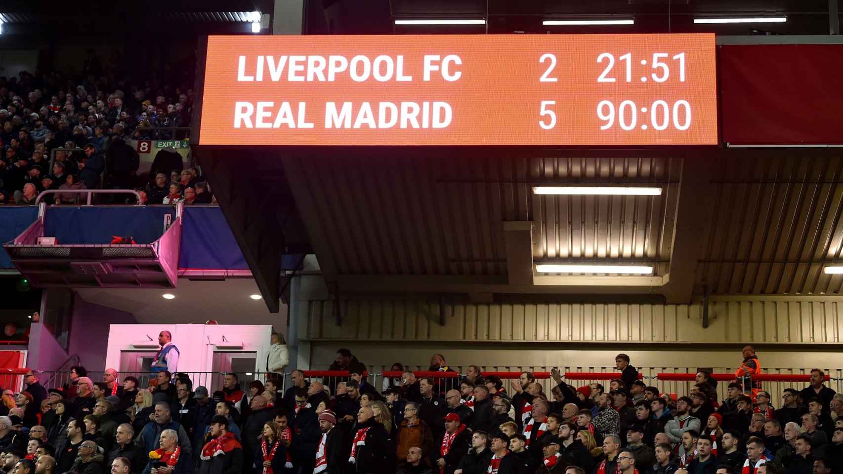 La goleada recibida por el Liverpool frente al Real Madrid en Anfield / EFE