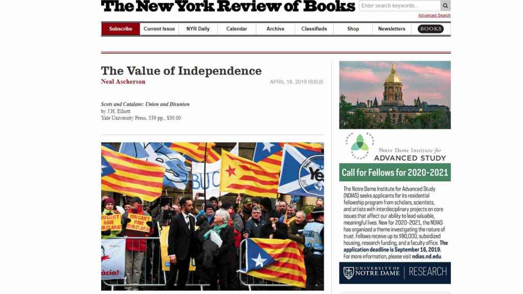 El New York Review of Books publica un artículo sobre Cataluña