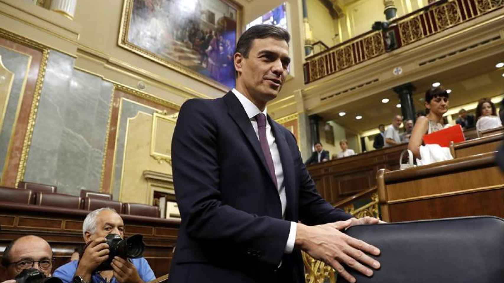 Pedro Sánchez, poco antes de iniciar su intervención en el Congreso / EFE