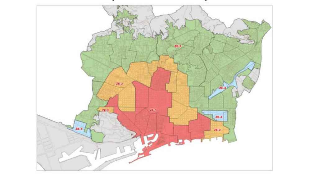 Mapa de las zonas en las que el PEUAT divide Barcelona para regular la apertura de nuevos alojamientos turísticos / AYUNTAMIENTO DE BARCELONA