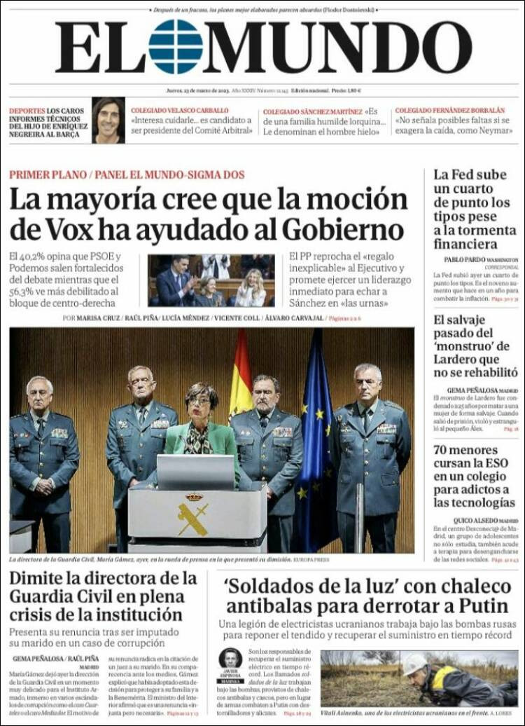 Portada de 'El Mundo' del 23 de marzo de 2023