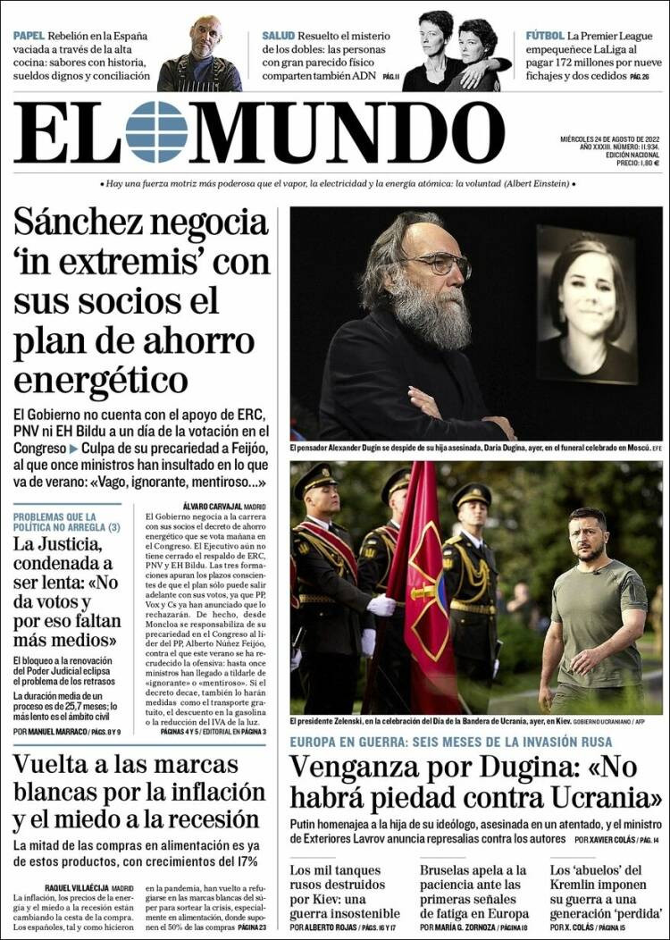 Portada de 'El Mundo' del 24 de agosto de 2022