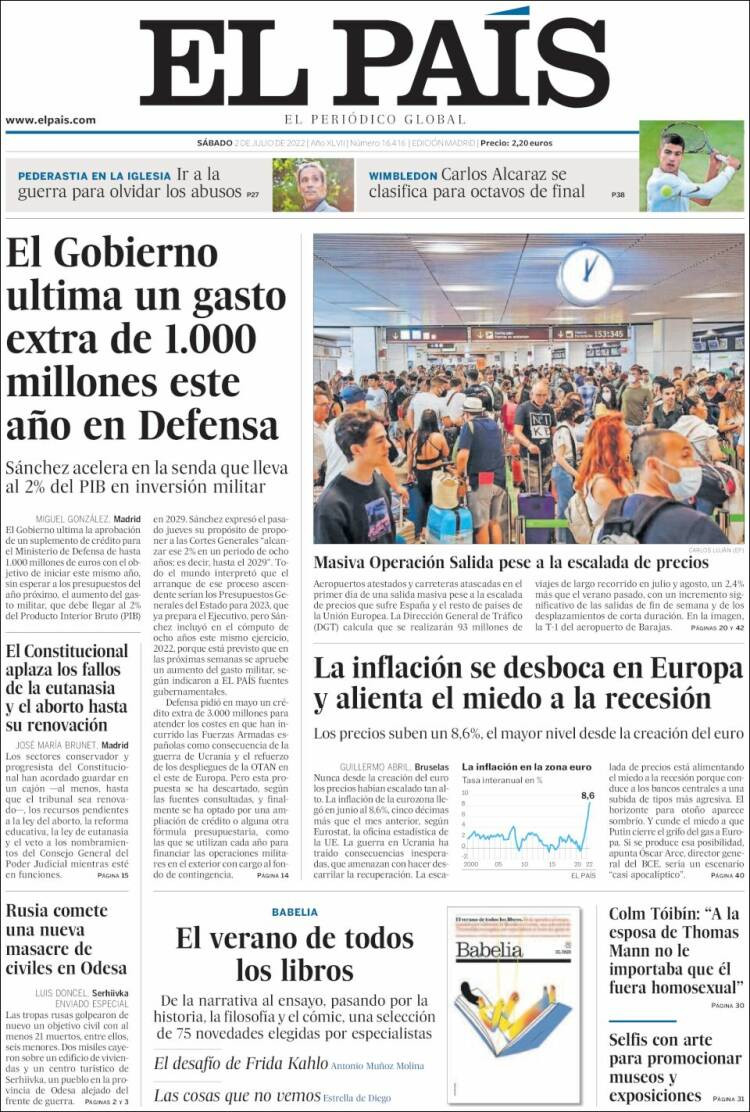 Portada de 'El País' de 2 de julio de 2022 / KIOSKO.NET