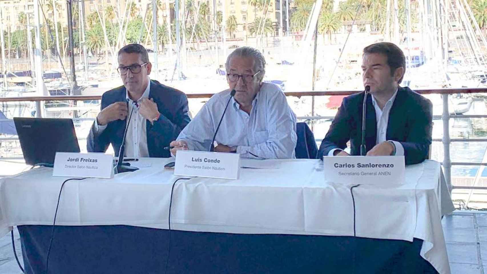 Jordi Freixas, director del Salón Náutico, Luis Conde, presidente del Salón Náutico y Carlos Sanlorenzo, secretario general de ANEN este jueves en la presentación / CG