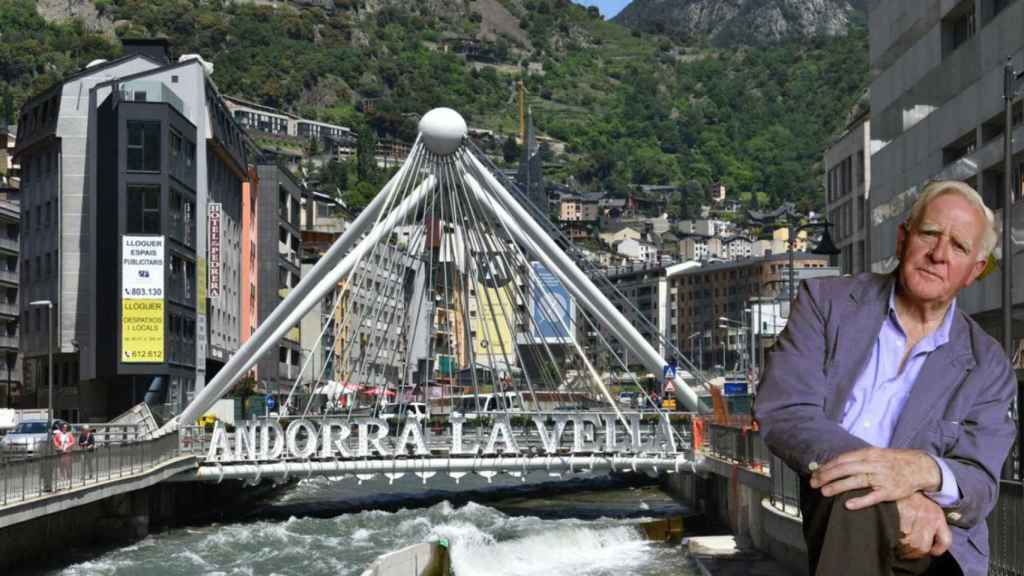 Montaje de Andorra la Vella junto al escritor de novelas de espionaje John Le Carré, quien será homenajeado con este primer congreso sobre espías en el Principado / CG