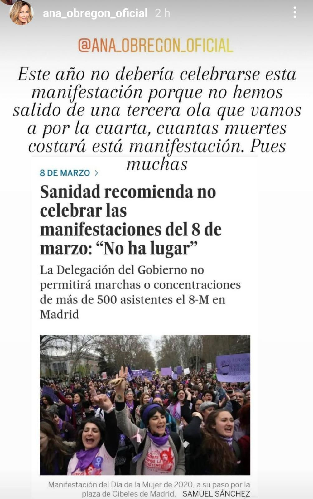 Mensaje de Ana Obregón sobre el 8M / INSTAGRAM