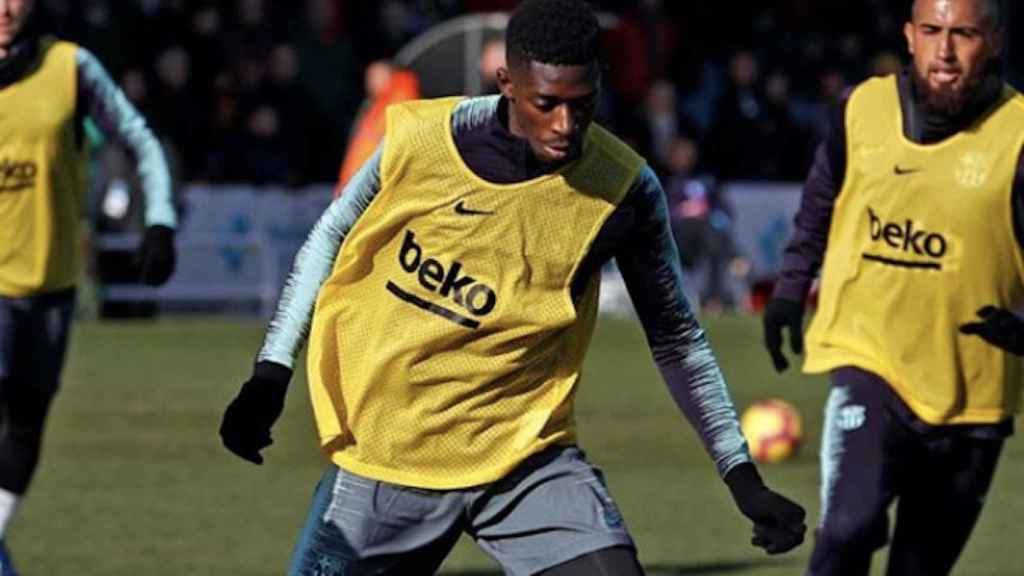 Una foto de Dembelé durante el entrenamiento abierto del Barça / FCB