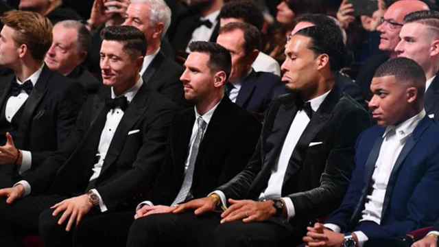 Robert Lewandowski, Leo Messi y Kylian Mabppé, en una gala del Balón de Oro / BALLON D'OR