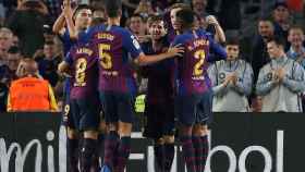 Los jugadores del Barça celebran un gol / EFE