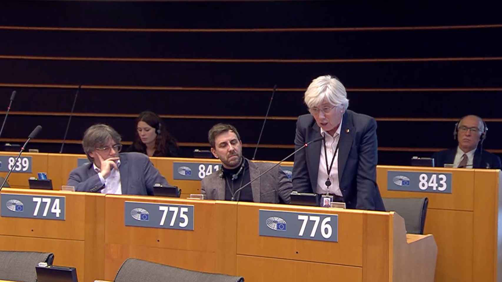 Carles Puigdemont, Toni Comín y Clara Ponsatí en el pleno del Parlamento Europeo este miércoles por la tarde / PARLAMENTO EUROPEO