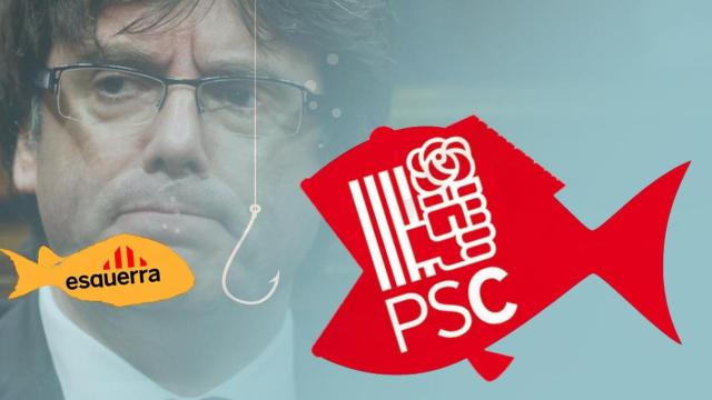 Puigdemont junto a dos peces que representan al PSC y ERC / CG