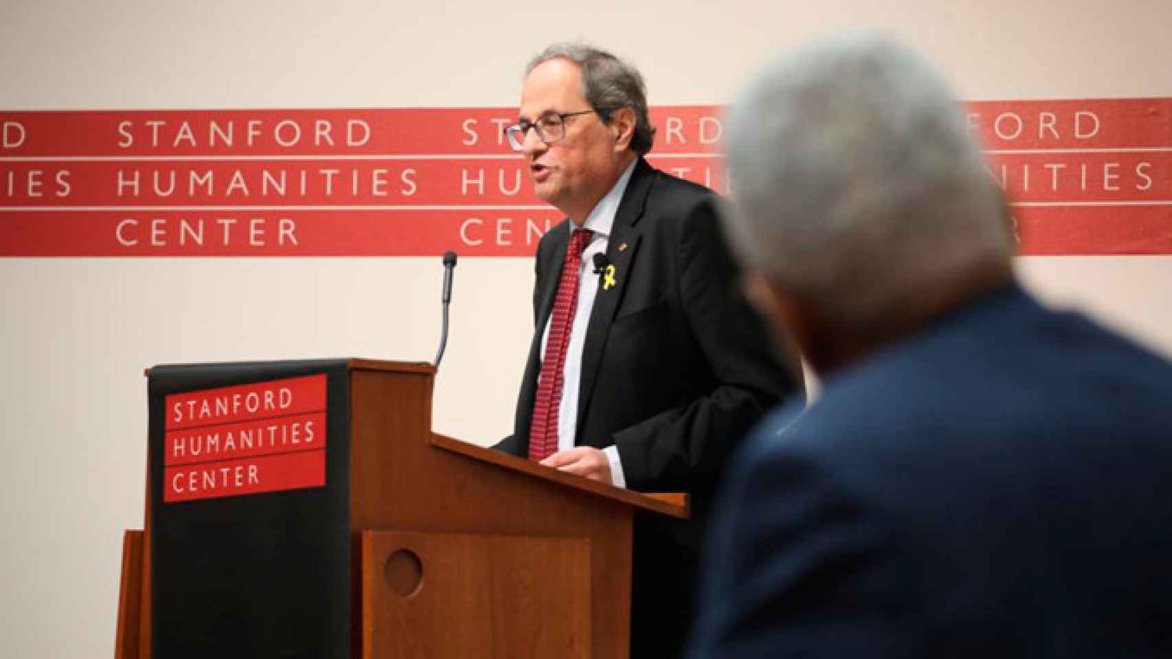 El presidente catalán, Quim Torra, en la Universidad de Stanford esta madrugada / Govern.cat