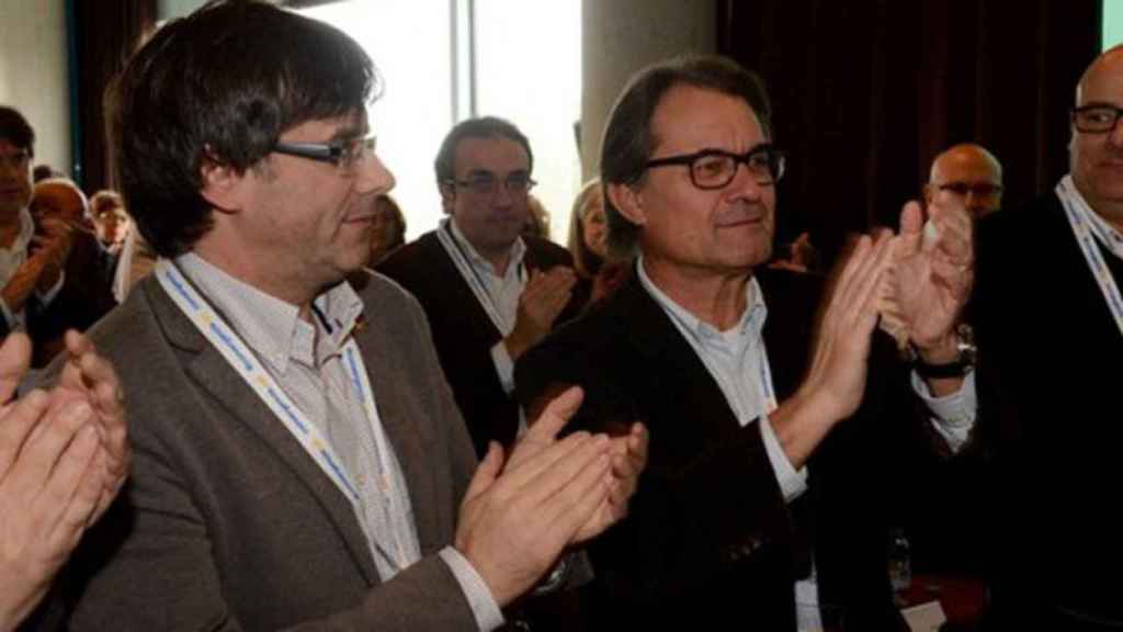 Carles Puigdemont y Artur Mas, en el Consell Nacional de Convergència.