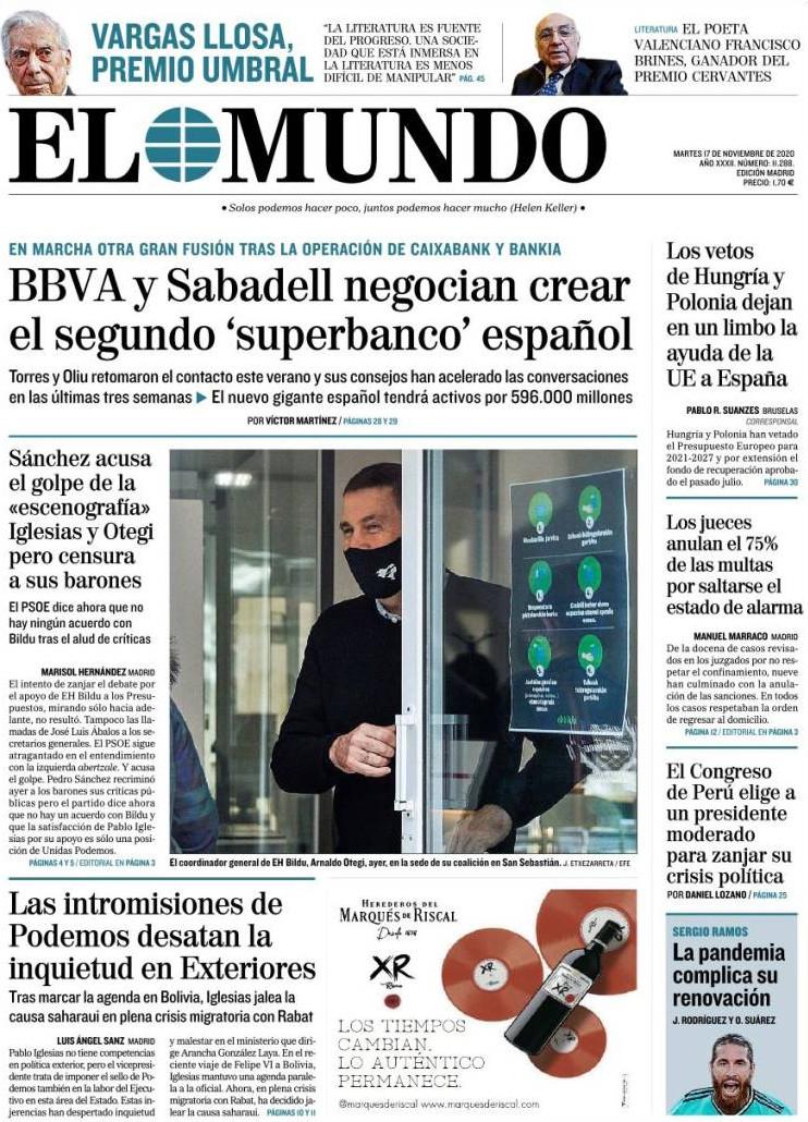 Portada de 'El Mundo' del 17 de noviembre de 2020 / KIOSKO.NET