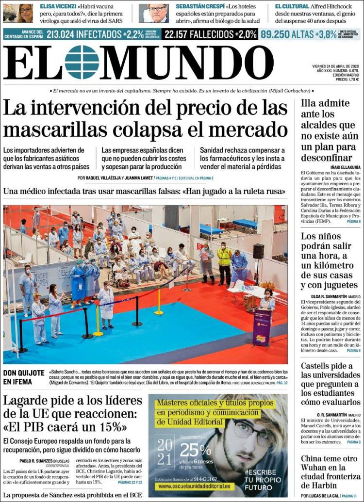 Portada de 'El Mundo' del 24 de abril de 2020