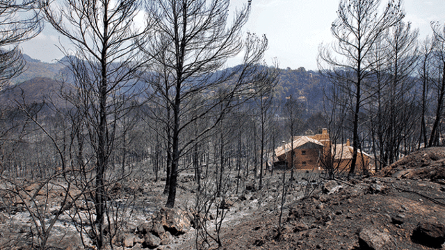 Una de las casas calcinadas por el incendio de Llutxent, que ya ha sido estabilizado / EFE