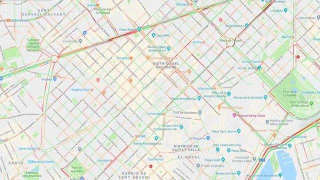 Imagen en tiempo real que muestra el tapón en el tráfico en Barcelona / CG