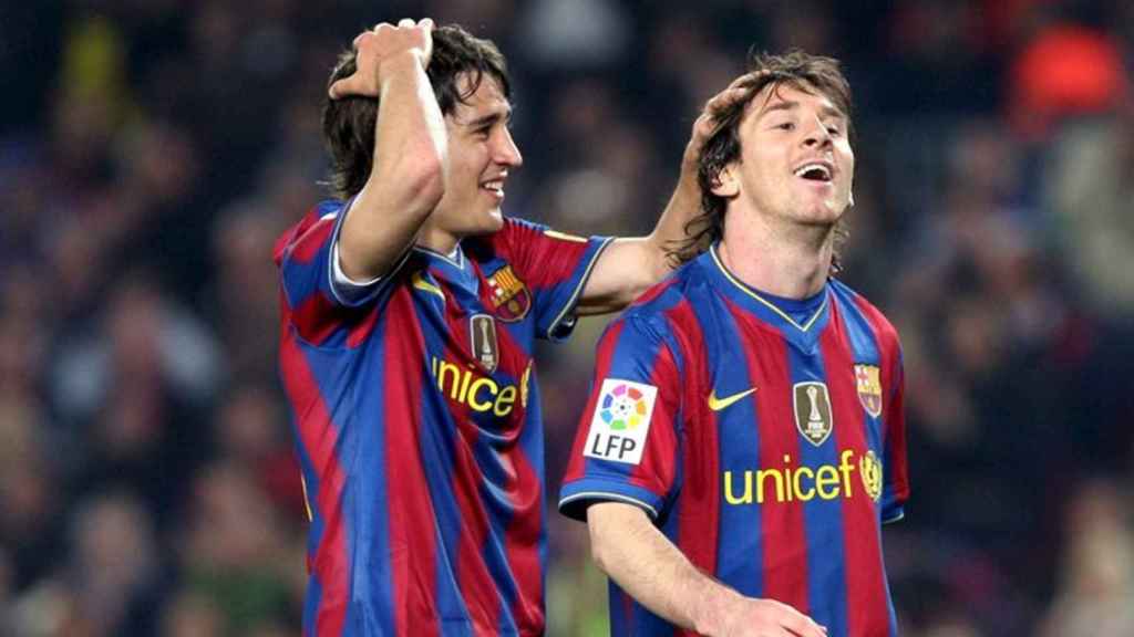 Bojan Krkic y Leo Messi, durante un partido del Barça