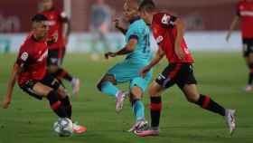 Braithwaite se dejó la piel en Son Moix durante el Mallorca-Barça / EFE