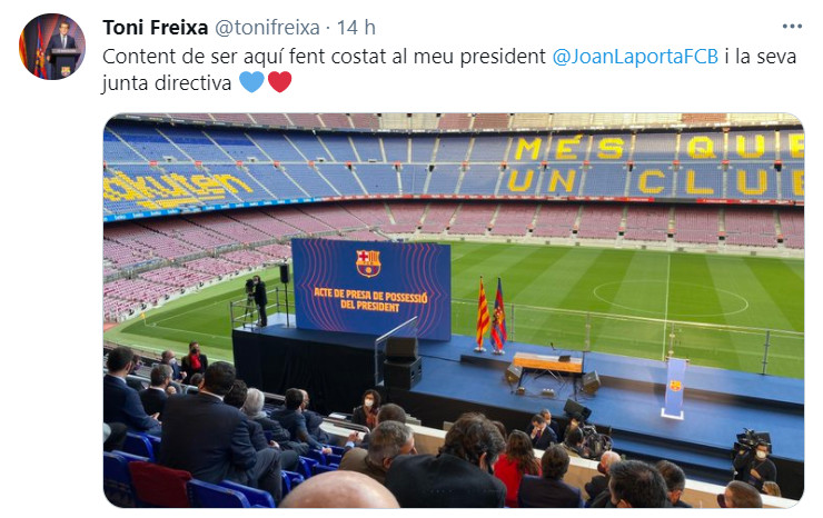 Mensaje de Freixa sobre la investidura de Joan Laporta / Redes