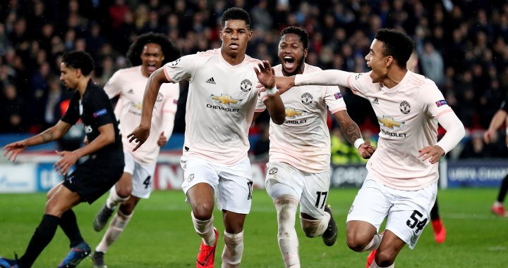 Marcus Rashford celebrando su gol en el Parc des Princes / EFE