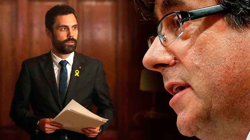 El presidente del Parlament, Roger Torrent, y el expresidente de la Generalitat, Carles Puigdemont / FOTOMONTAJE DE CG