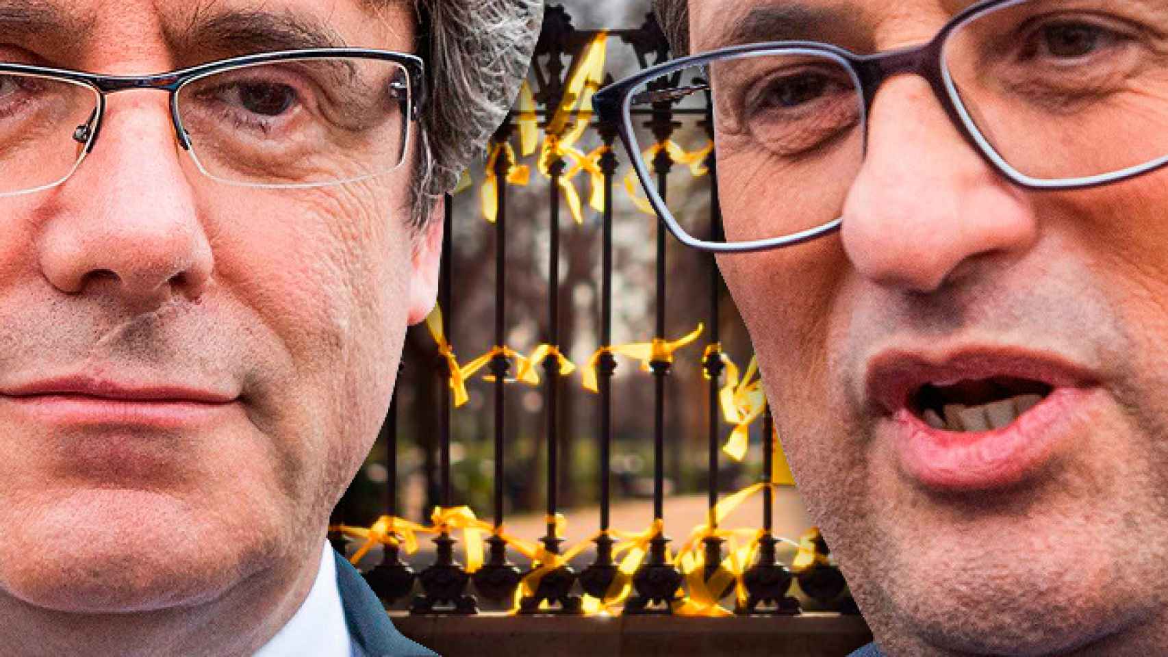 El expresidente y el presidente de la Generalitat, Carles Puigdemont y Quim Torra, ante lazos amarillos en la Ciutadella que han generado violencia / CG