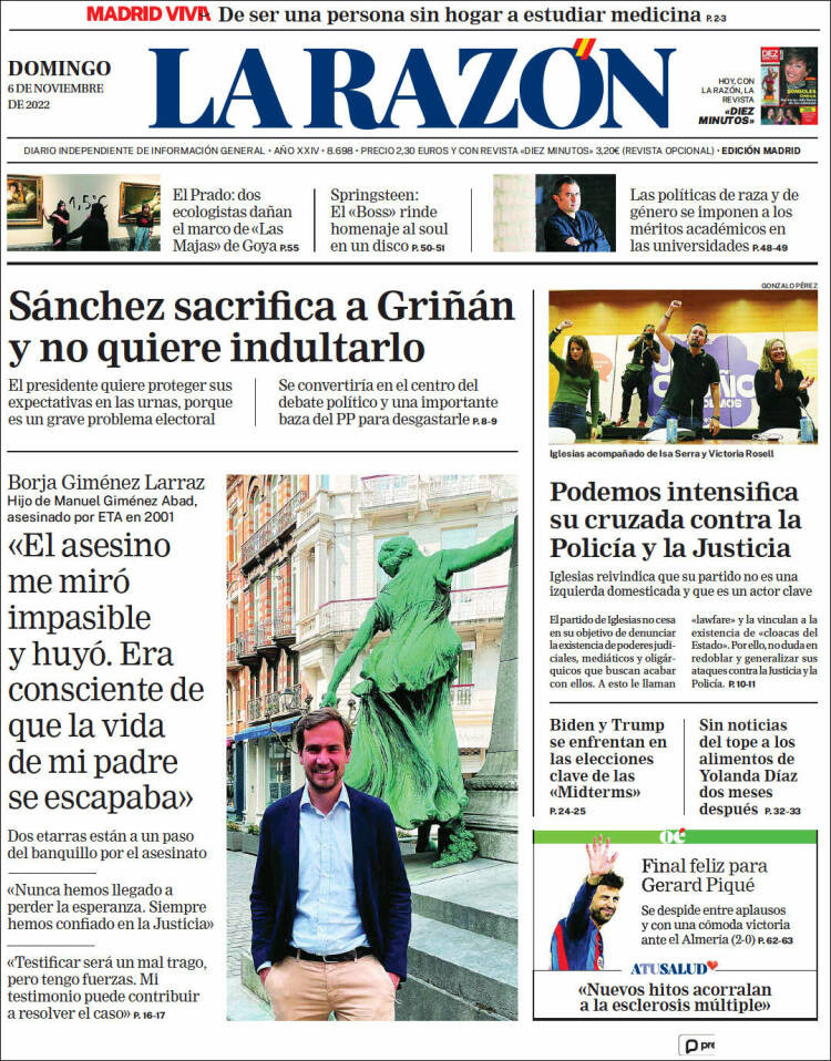 Portada de 'La Razón' del 6 de noviembre de 2022 / KIOSKO.NET