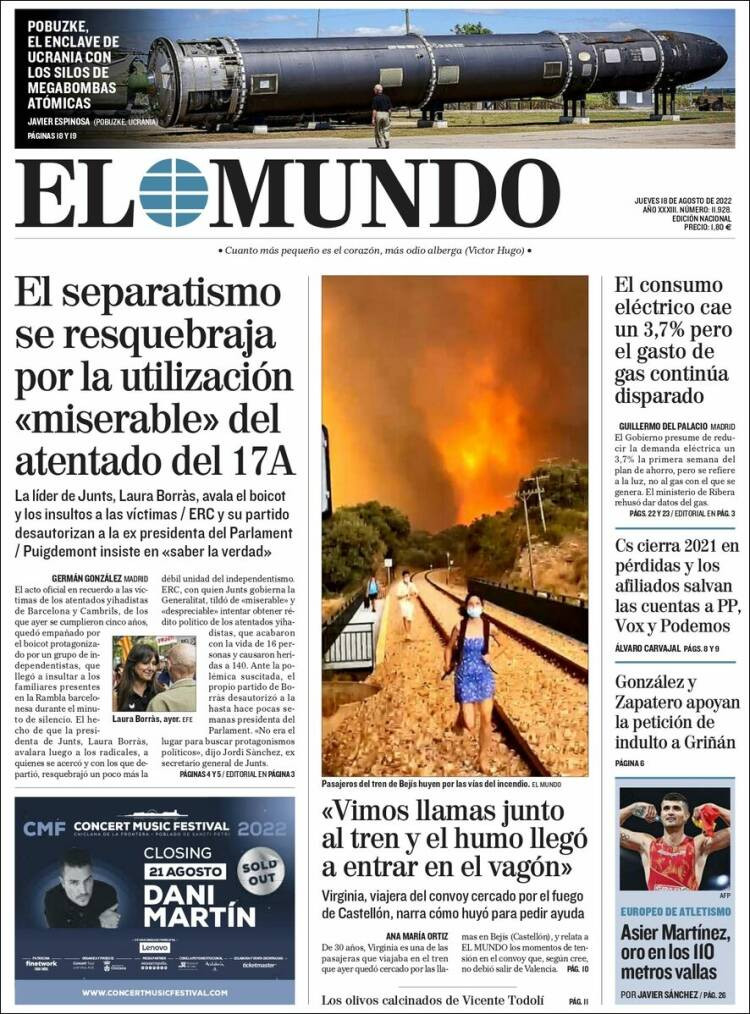 Portada de 'El Mundo' del 18 de agosto de 2022