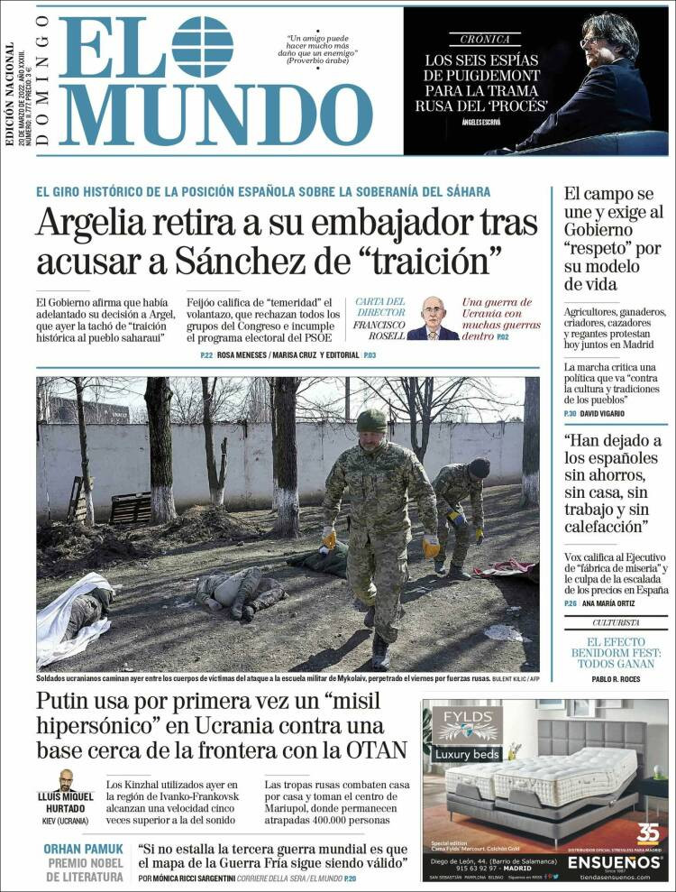 Portada de 'El Mundo' del 20 de marzo de 2022 / KIOSKO.NET