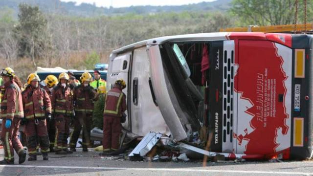 Imagen de archivo de la mañana siguiente al accidente en Freginals (Tarragona) en el que murieron 13 estudiantes Erasmus / EFE