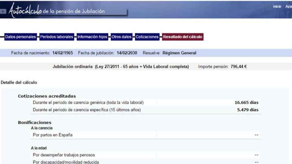 Simulador activado en la web de la Seguridad Social para calcular la pensión de jubilación