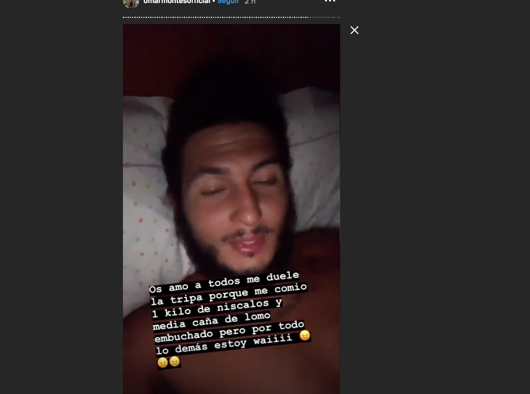 Omar Montes explica a sus seguidores todo lo que se ha comido en su primera noche / INSTAGRAM