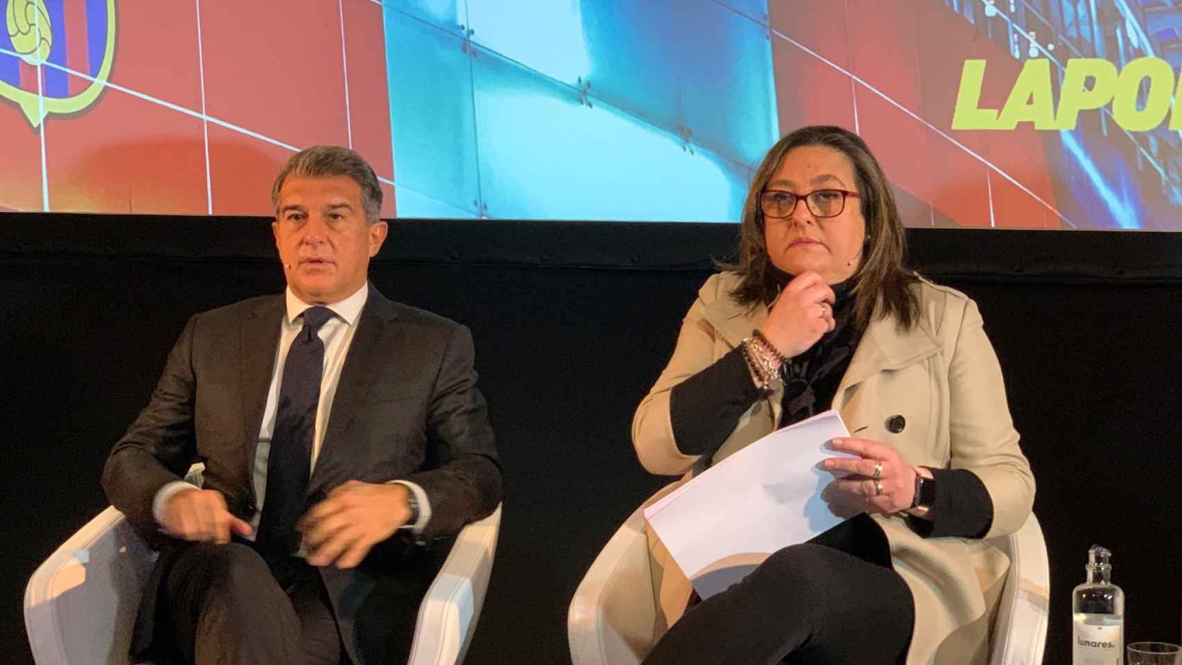 Joan Laporta y Elena Fort presentando su proyecto para el Espai Barça / Culemanía