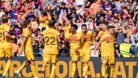 El Barça celebra el gol de Ferran Torres contra el Atlético / FCB