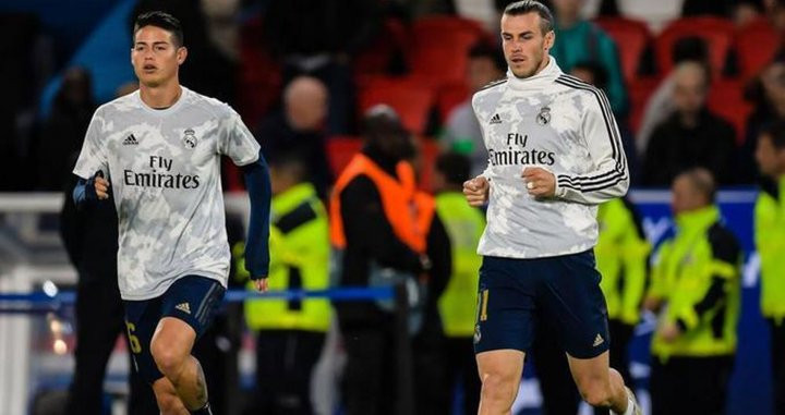 Bale y James Rodríguez, en un calentamiento con el Real Madrid | EFE