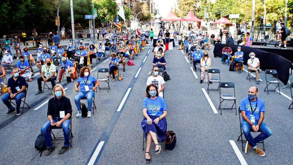 Vista aérea del acto central de la ANC en Barcelona para la Diada de 2020 / EFE