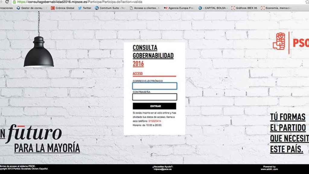 La página web del PSOE donde la militancia debería votar.