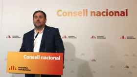 Oriol Junqueras durante su turno de palabra en el Consell nacional de ERC / CG