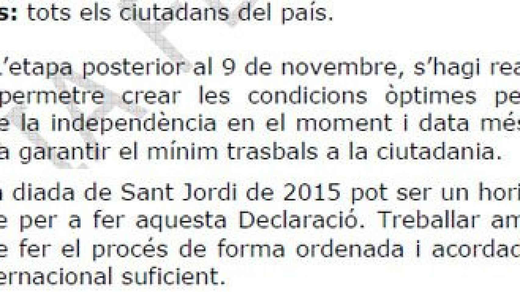 La hoja de ruta establecida por la ANC hace un año preveía declarar unilateralmente la independencia de Cataluña en la festividad de Sant Jordi de este 2015